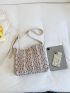 Letter Patch Decor Hobo Bag Medium Adjustable Strap