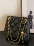 Quilted Square Bag Double Handle Medium Black
