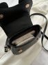 Mini Flap Saddle Bag Black Buckle Decor Top Handle PU