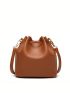 Mini Drawstring Design Bucket Bag Tassel Decor Brown