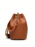 Mini Drawstring Design Bucket Bag Tassel Decor Brown