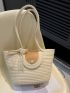 Polyester Straw Bag Vacation Faux Pearl & Twilly Scarf Decor