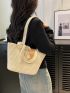 Polyester Straw Bag Vacation Faux Pearl & Twilly Scarf Decor