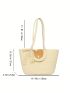 Polyester Straw Bag Vacation Faux Pearl & Twilly Scarf Decor