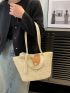 Polyester Straw Bag Vacation Faux Pearl & Twilly Scarf Decor