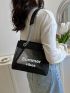 Letter Graphic Square Bag Clear Mesh Panel Double Handle No-closure Fashion