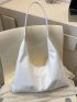Large Hobo Bag Elegant White Zipper Lightweight PU