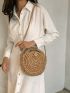 Women's Vacation Style Straw Beach Bag Circular Handbag