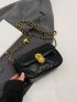 Mini Flap Square Bag Fashionable Argyle Quilted Push Lock Chain PU