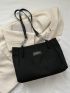 Black Shoulder Tote Bag Fashionable Letter Patch Decor