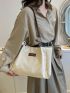 Letter Patch Decor Shoulder Tote Bag Fashionable