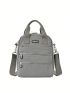Light Gray Classic Backpack Casual Letter Patch Decor Multi Zipper