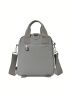 Light Gray Classic Backpack Casual Letter Patch Decor Multi Zipper