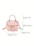 Mini Bucket Bag Fashionable Textured Top Handle Zipper Chain PU