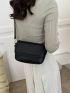 Black Flap Square Bag Fashionable Adjustable Strap PU