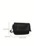 Black Flap Square Bag Fashionable Adjustable Strap PU