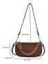 Mini Litchi Embossed Baguette Bag Vintage Chain & Studded Decor Zipper PU