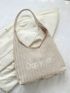 Large Straw Bag Vacation Letter Embroidered Magnet Paper