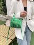Mini Square Bag Funky Metallic Crocodile Embossed Letter Patch Decor PU