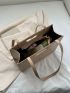 Khaki Shoulder Tote Bag PU Minimalist Zipper