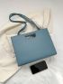 Blue Shoulder Tote Bag PU Minimalist Zipper