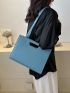 Blue Shoulder Tote Bag PU Minimalist Zipper