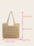 Large Straw Bag Vacation Khaki Zipper For Beach