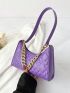 Small Baguette Bag Solid Color Quilted Chain Decor