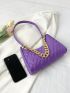 Small Baguette Bag Solid Color Quilted Chain Decor
