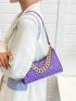 Small Baguette Bag Solid Color Quilted Chain Decor