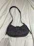 Gray Hobo Bag Fashionable Buckle Decor Adjustable Strap Polyester