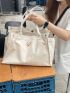 Cartoon Bear Patch Shopper Bag Double Handle