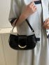 Crocodile Embossed Metal Decor Hobo Bag Fashion Black