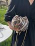 Colorblock Drawstring Design Chain Bucket Bag Faux Pearl Detail