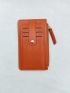 Geometric Embossed Solid Color Card Holder With Zipper