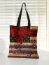 Graphic Print Shopper Bag Double Handle Canvas