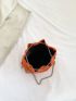 Mini Bucket Bag Crocodile Embossed Faux Pearl Detail Chain Strap