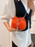 Mini Bucket Bag Crocodile Embossed Faux Pearl Detail Chain Strap
