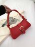 Medium Baguette Bag Buckle Decor Solid Color