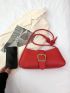 Medium Baguette Bag Buckle Decor Solid Color