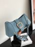 Medium Baguette Bag Buckle Decor Solid Color