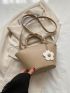 Mini Satchel Bag Letter Detail Double Handle Flower Decor