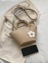 Mini Satchel Bag Letter Detail Double Handle Flower Decor