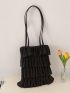 Minimalist Ruched Bag Double Handle Medium Black