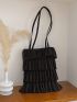 Minimalist Ruched Bag Double Handle Medium Black