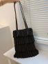 Minimalist Ruched Bag Double Handle Medium Black