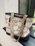 Cartoon Bear & Letter Graphic Shoulder Tote Bag Cute
