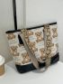 Cartoon Bear & Letter Graphic Shoulder Tote Bag Cute