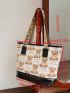 Cartoon Bear & Letter Graphic Shoulder Tote Bag Cute