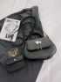 Faux Pearl Decor Satchel Bag With Square Bag Black